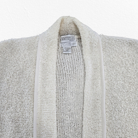 Vintage 90s Sideffects White Ivory Textured Knit Open Front Cardigan Size 2XL - Picture 4 of 8